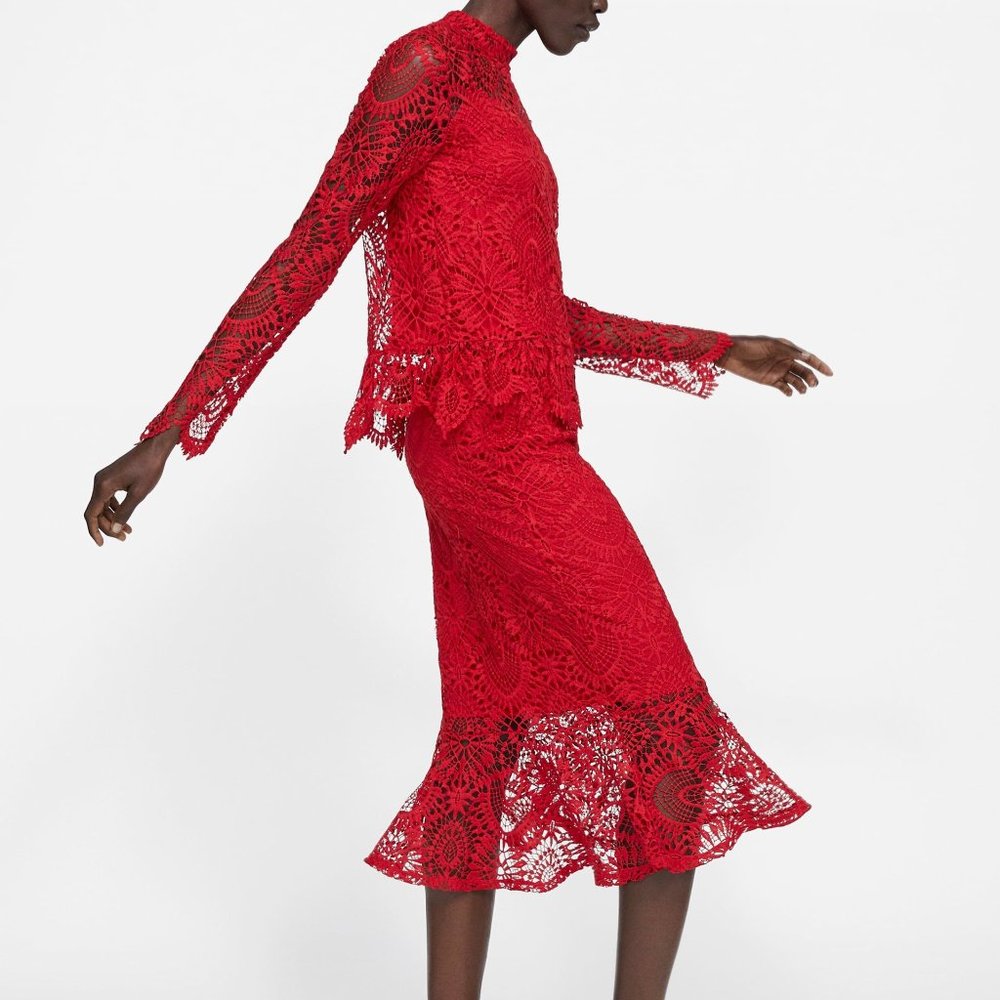 Zara Guipure Lace Trumpet Midi Skirt - Picture 4 of 8